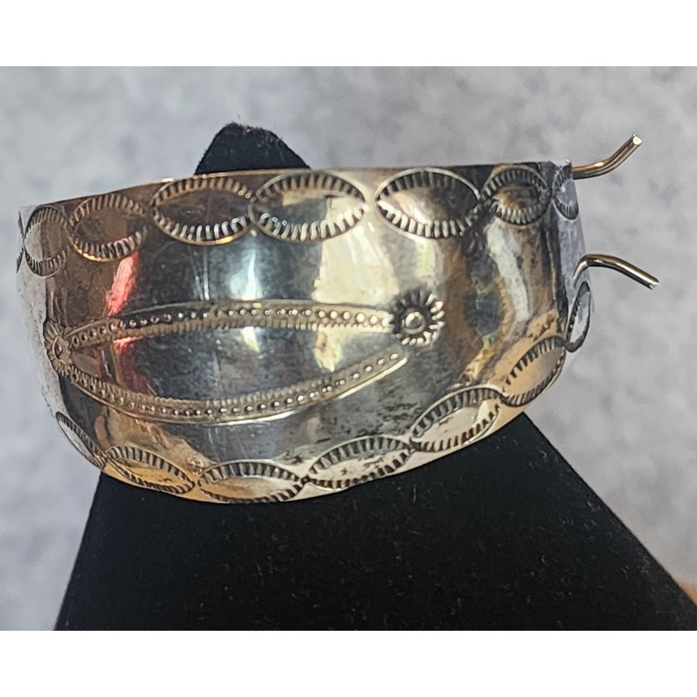 VTG Hand Stamped Silver Southwestern Hair Barrette Pin Slide Sunburst Design